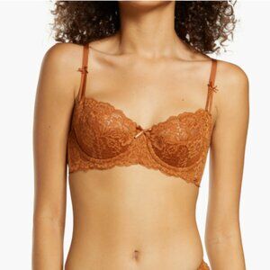 Love Vera Unlined Underwire Balconette Bra 42DD Lace Butter Toffee